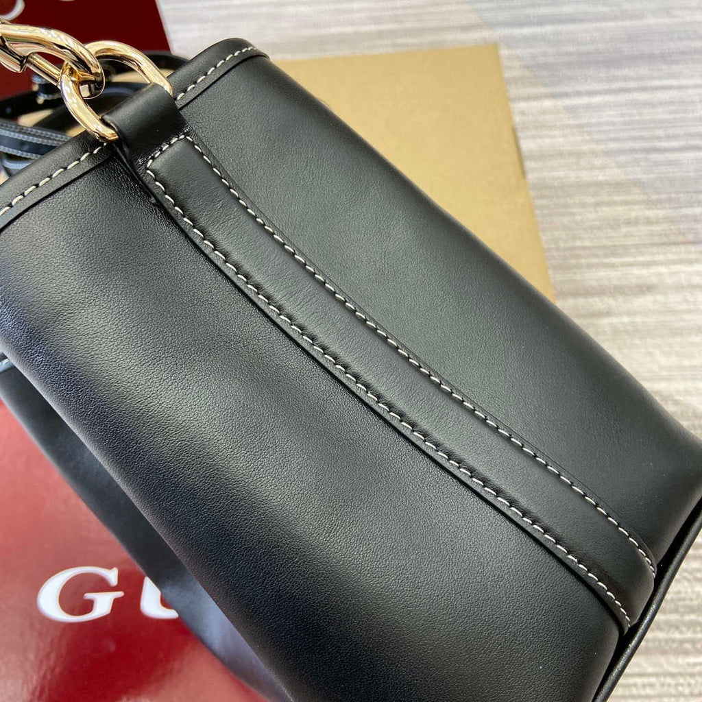 Gucci 815118 GG Emblem Mini Bucket Bag Black smooth leather