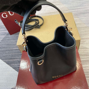 Gucci 815118 GG Emblem Mini Bucket Bag Black smooth leather - Default Title - View 6