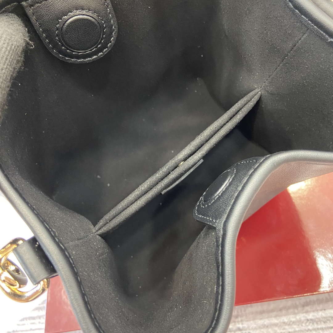 Gucci 815118 GG Emblem Mini Bucket Bag Black smooth leather