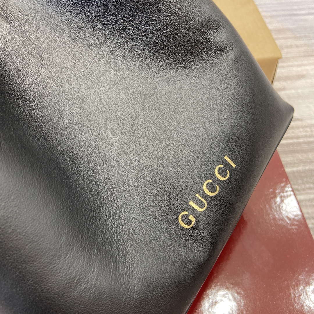 Gucci 815118 GG Emblem Mini Bucket Bag Black smooth leather - Default Title - View 9