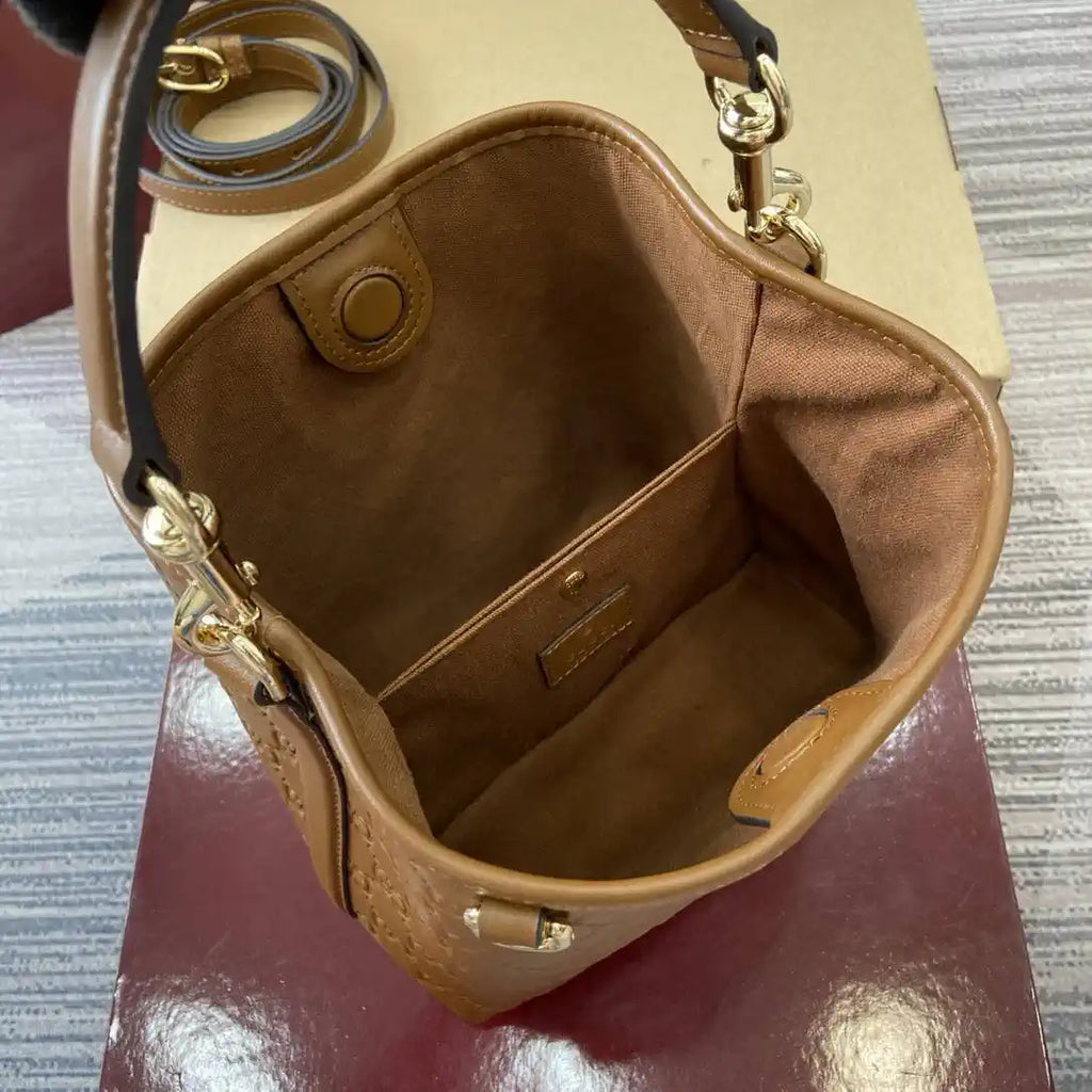 Gucci 815118 GG Emblem Mini Bucket Bag brown GG leather