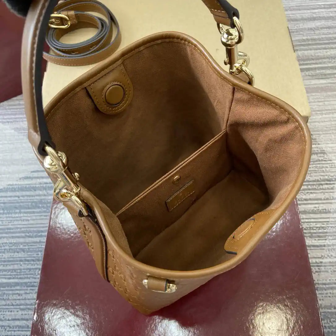 Gucci 815118 GG Emblem Mini Bucket Bag brown GG leather