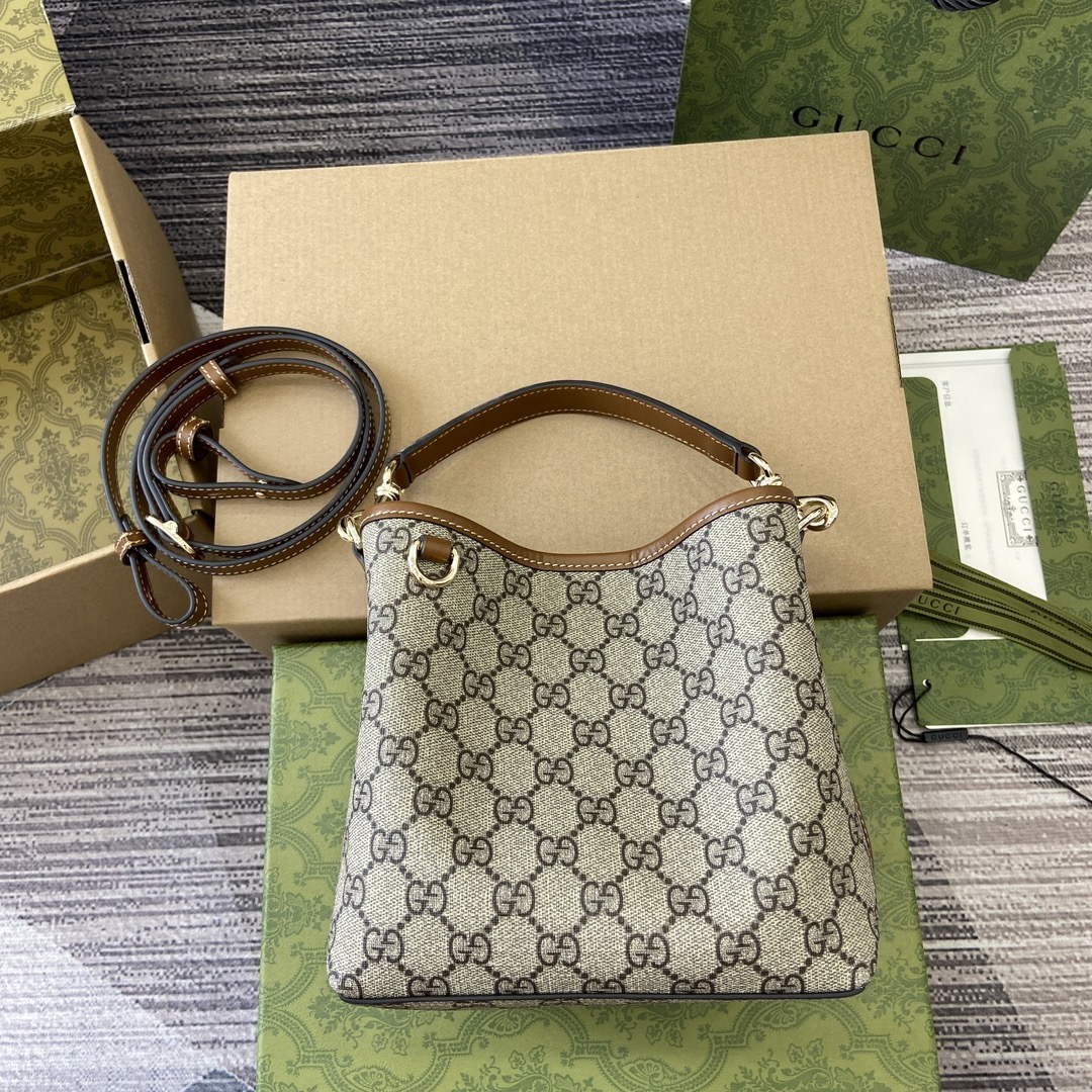 Gucci 815118 GG Emblem Mini Bucket Bag Brown