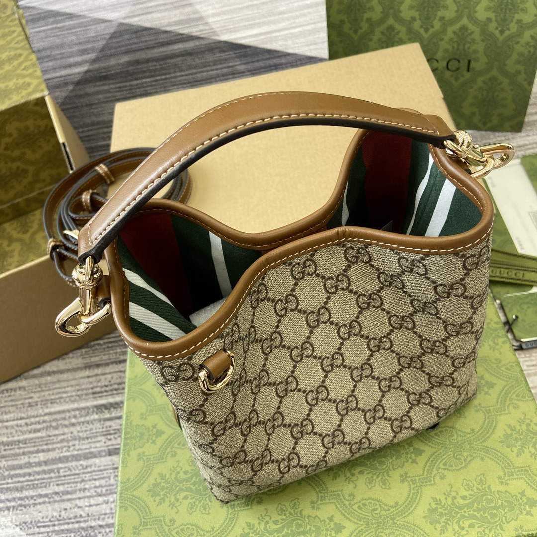 Gucci 815118 GG Emblem Mini Bucket Bag Brown