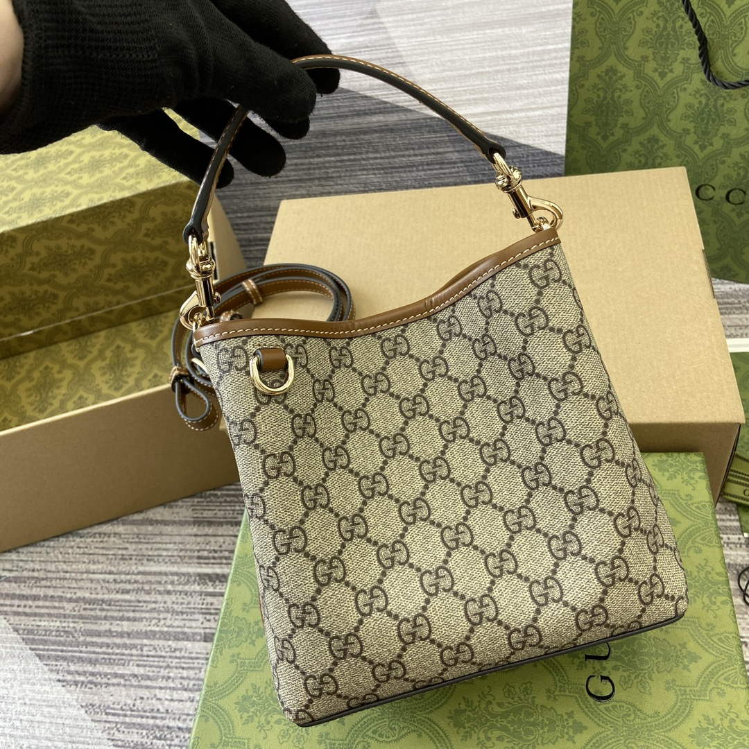 Gucci 815118 GG Emblem Mini Bucket Bag Brown
