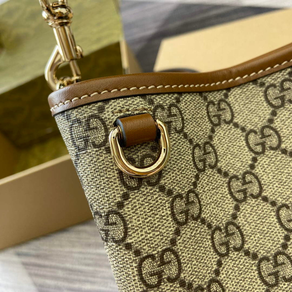 Gucci 815118 GG Emblem Mini Bucket Bag Brown