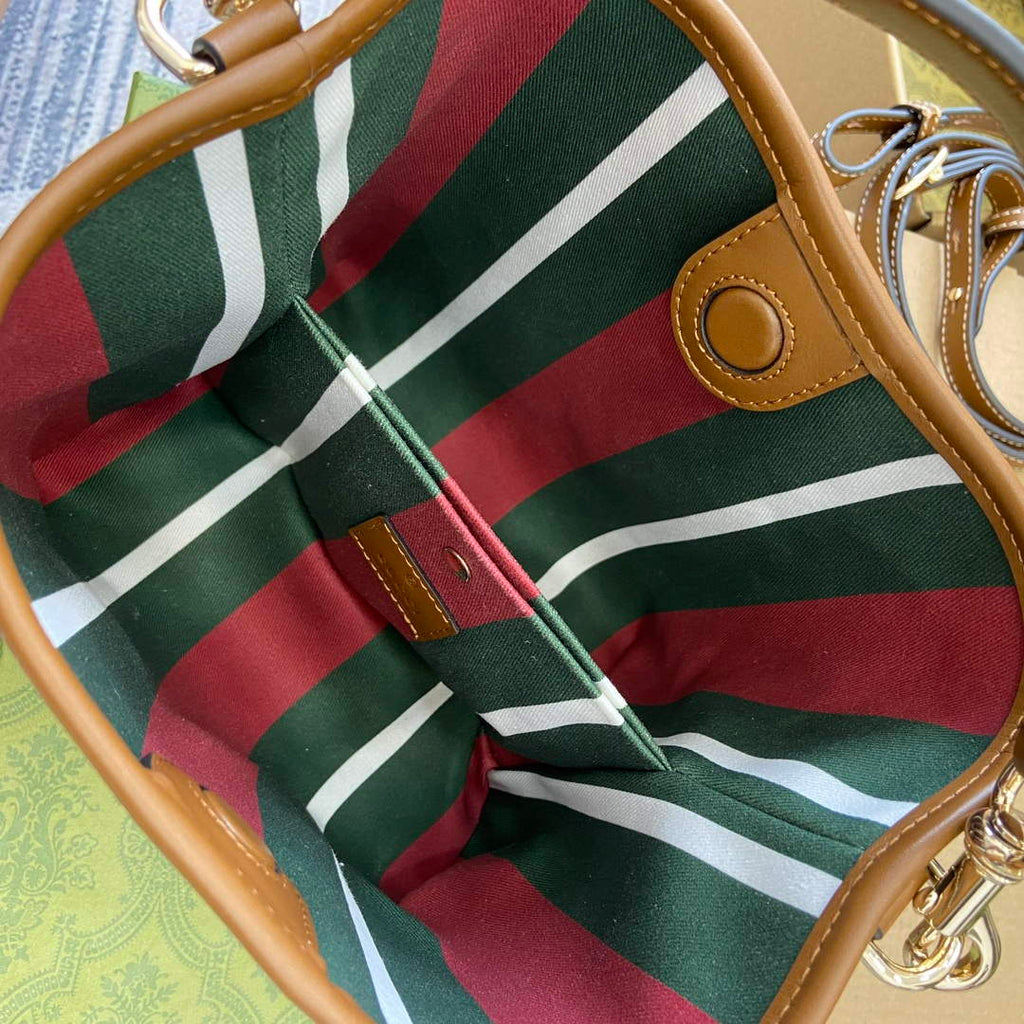 Gucci 815118 GG Emblem Mini Bucket Bag Brown
