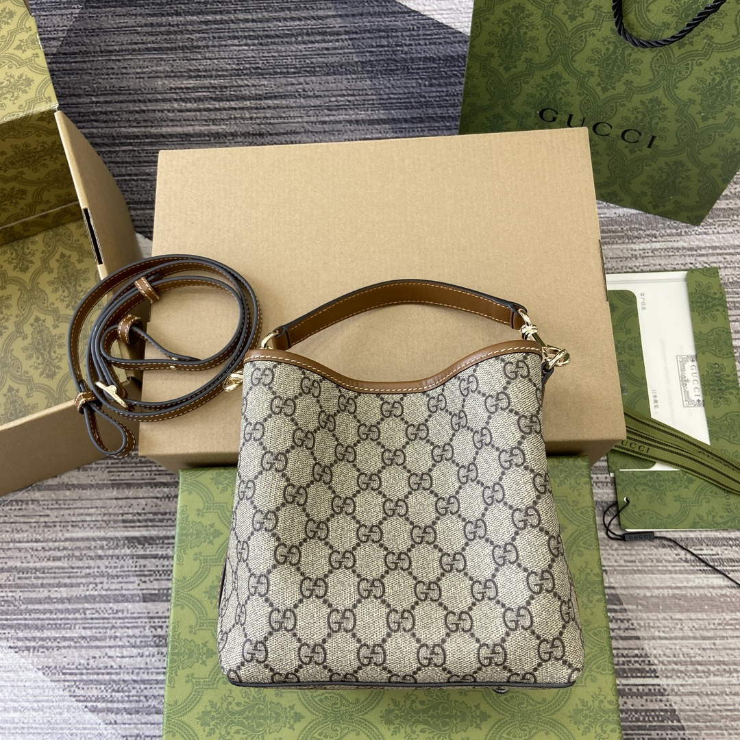 Gucci 815118 GG Emblem Mini Bucket Bag Brown
