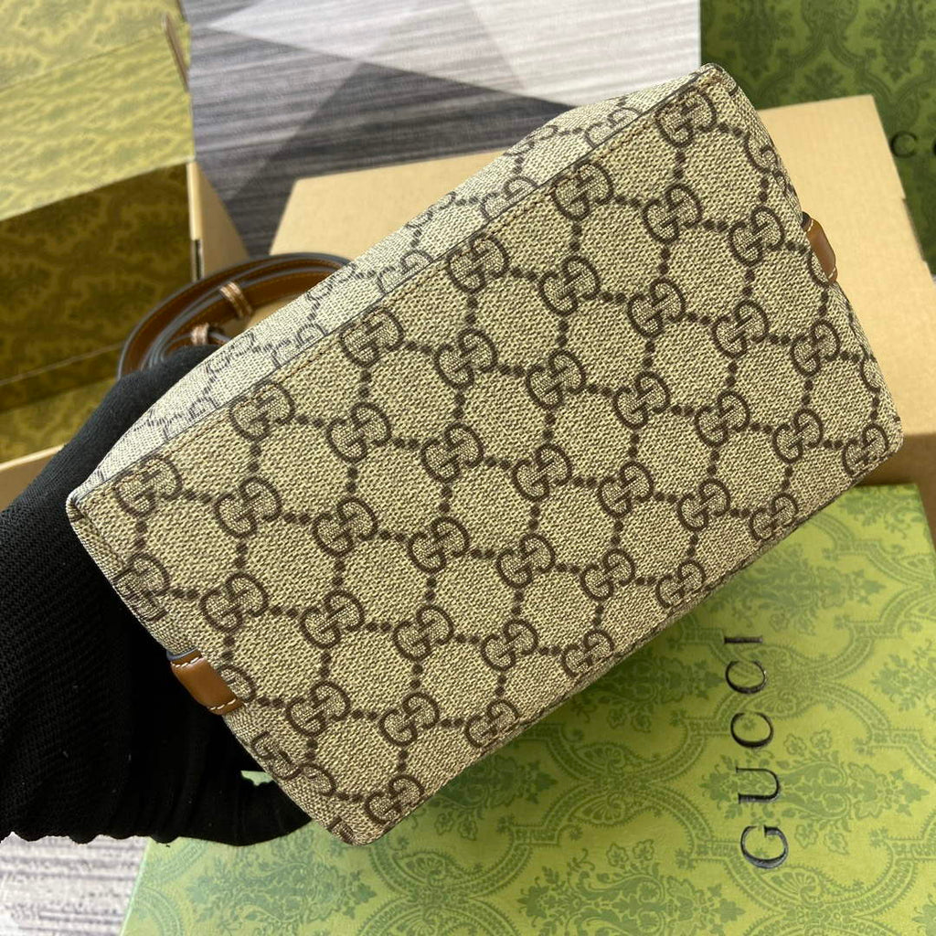 Gucci 815118 GG Emblem Mini Bucket Bag Brown
