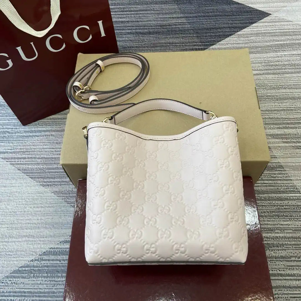 Gucci 815118 GG Emblem small bucket bag Light Pink GG leather