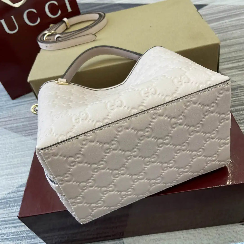 Gucci 815118 GG Emblem small bucket bag Light Pink GG leather