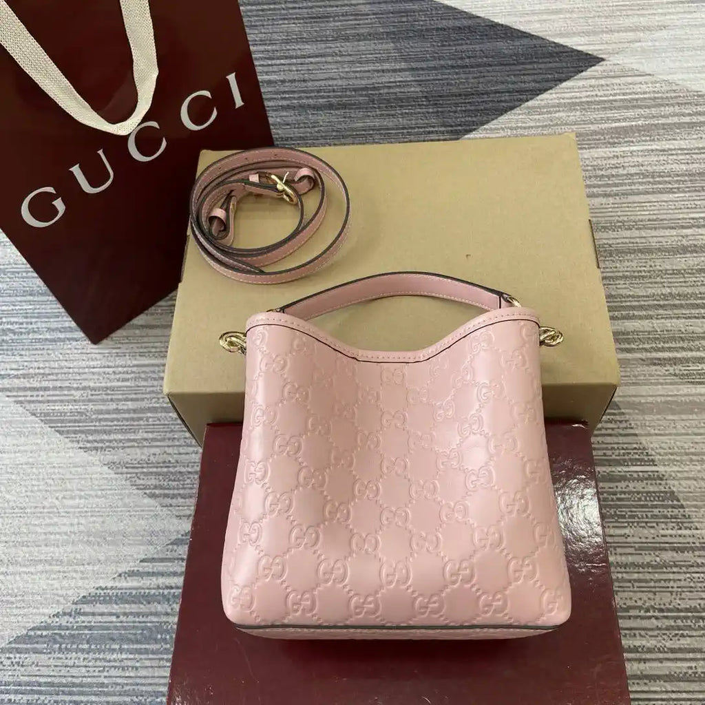 Gucci 815118 GG Emblem Mini Bucket Bag Pink GG leather
