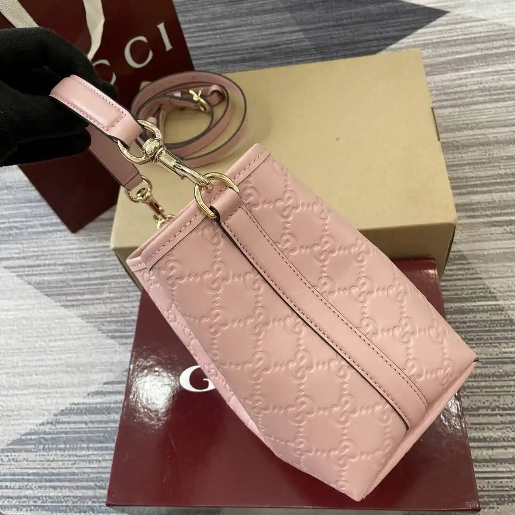 Gucci 815118 GG Emblem Mini Bucket Bag Pink GG leather