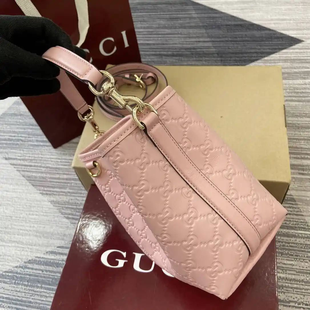 Gucci 815118 GG Emblem Mini Bucket Bag Pink GG leather