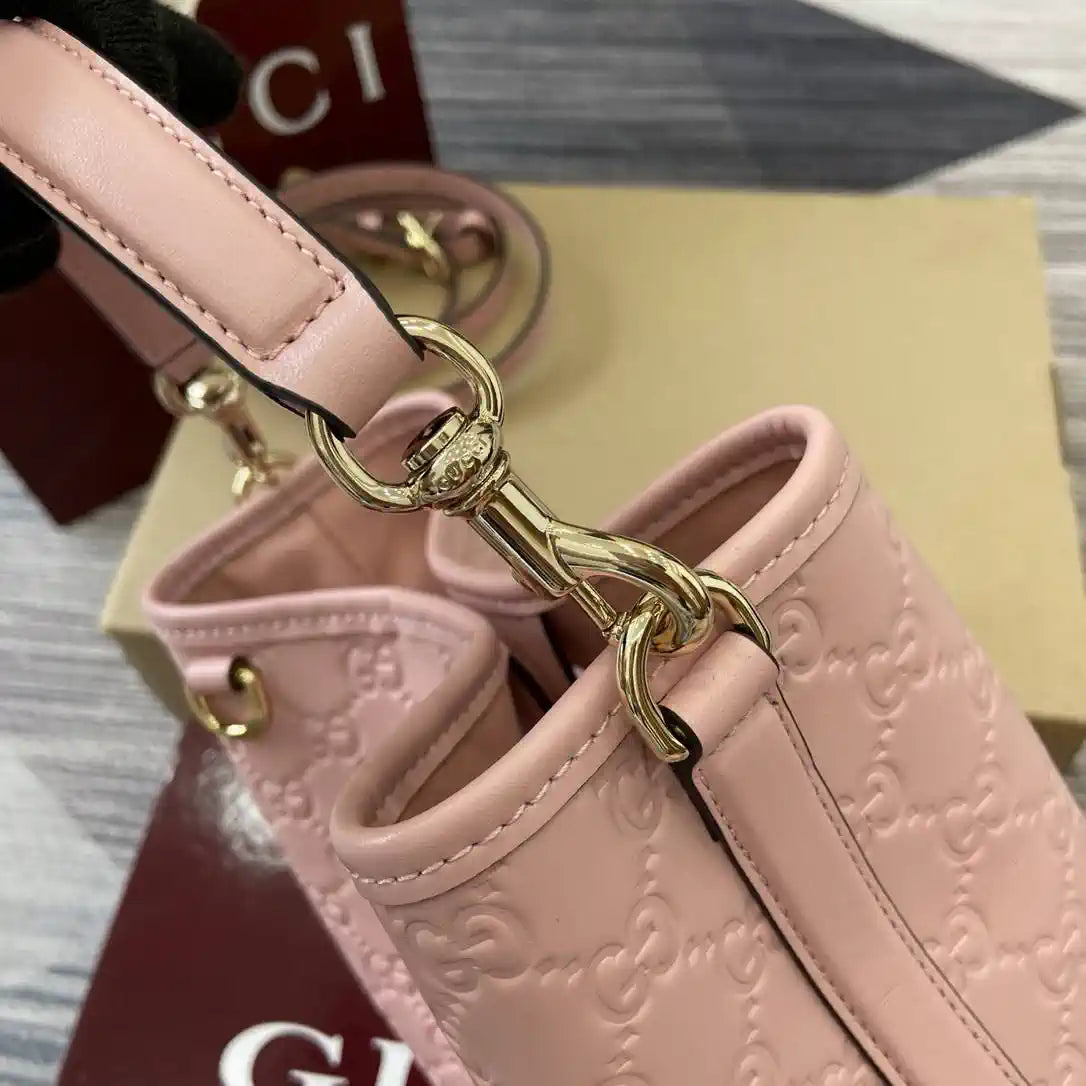 Gucci 815118 GG Emblem Mini Bucket Bag Pink GG leather