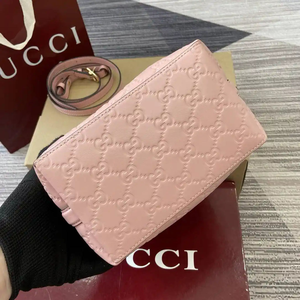 Gucci 815118 GG Emblem Mini Bucket Bag Pink GG leather
