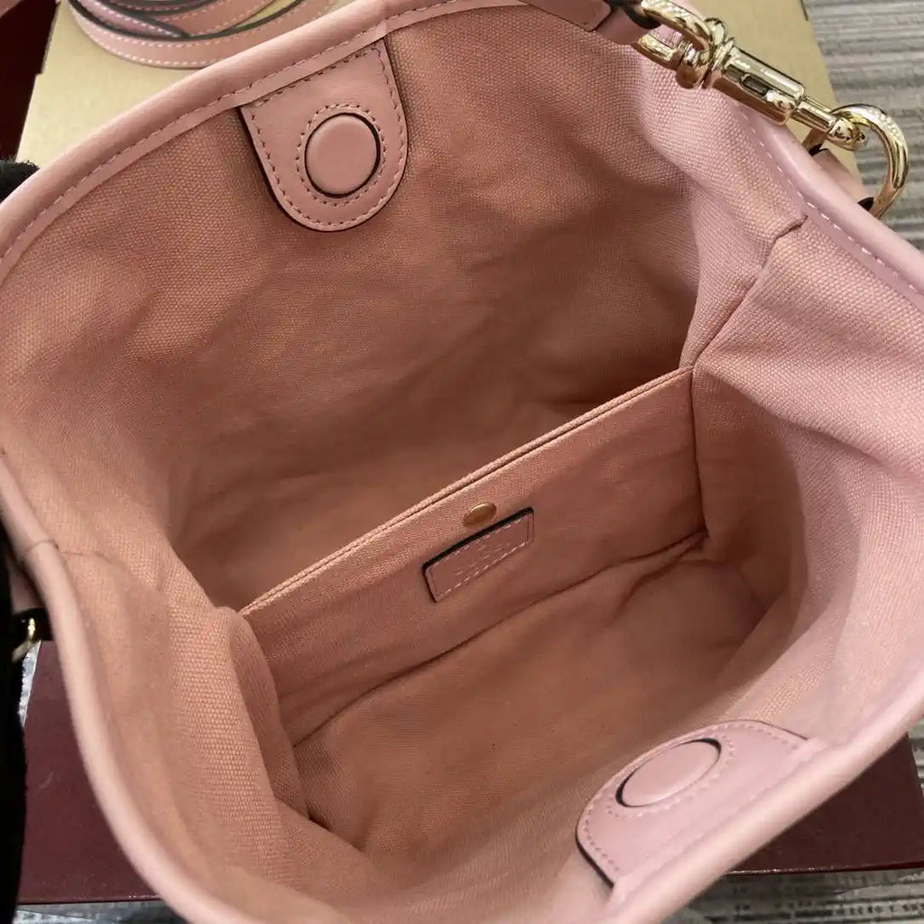 Gucci 815118 GG Emblem Mini Bucket Bag Pink GG leather