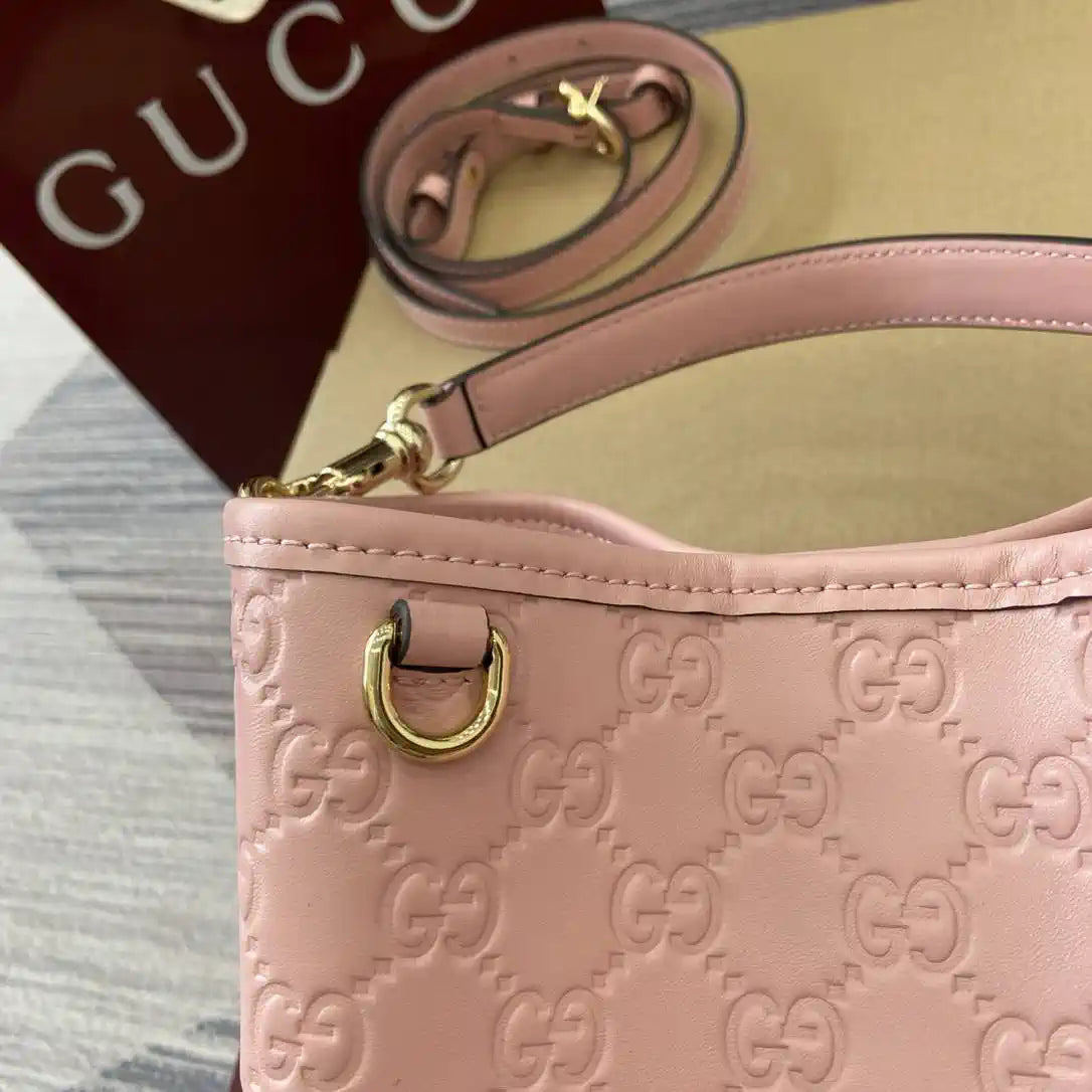 Gucci 815118 GG Emblem Mini Bucket Bag Pink GG leather