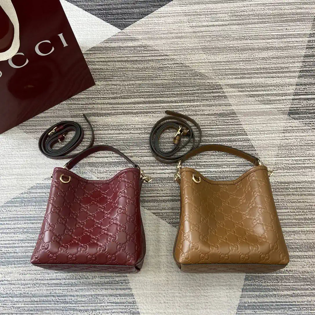 Gucci 815118 GG Emblem Mini Bucket Bag Red GG leather