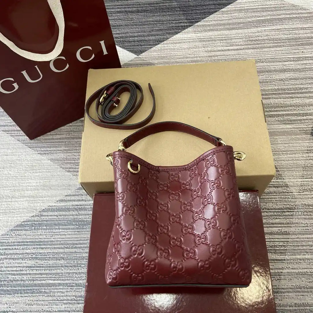 Gucci 815118 GG Emblem Mini Bucket Bag Red GG leather