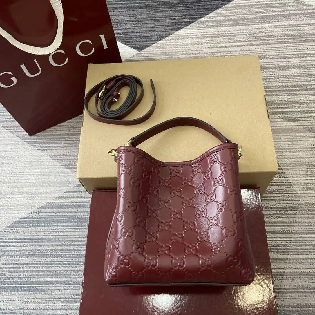 Gucci 815118 GG Emblem Mini Bucket Bag Red GG leather