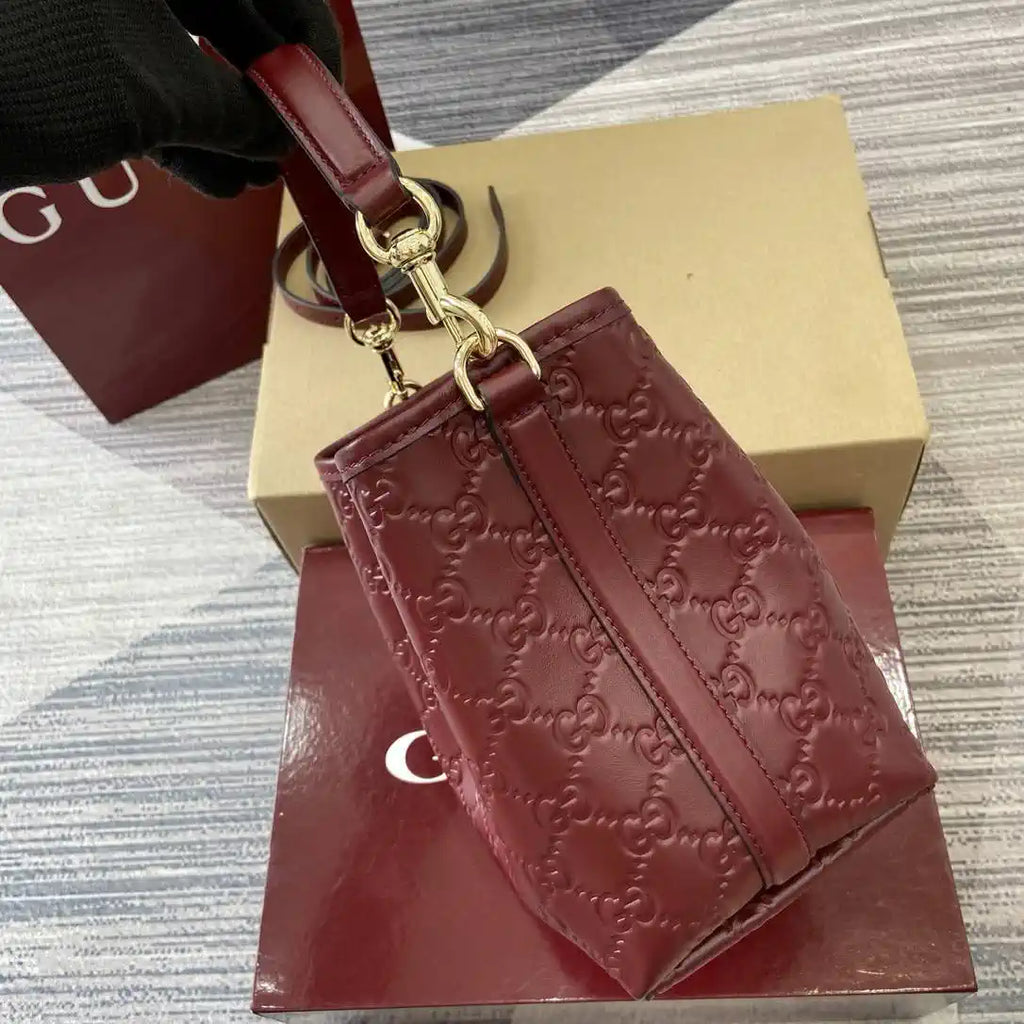 Gucci 815118 GG Emblem Mini Bucket Bag Red GG leather