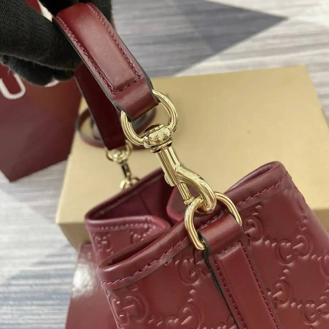 Gucci 815118 GG Emblem Mini Bucket Bag Red GG leather