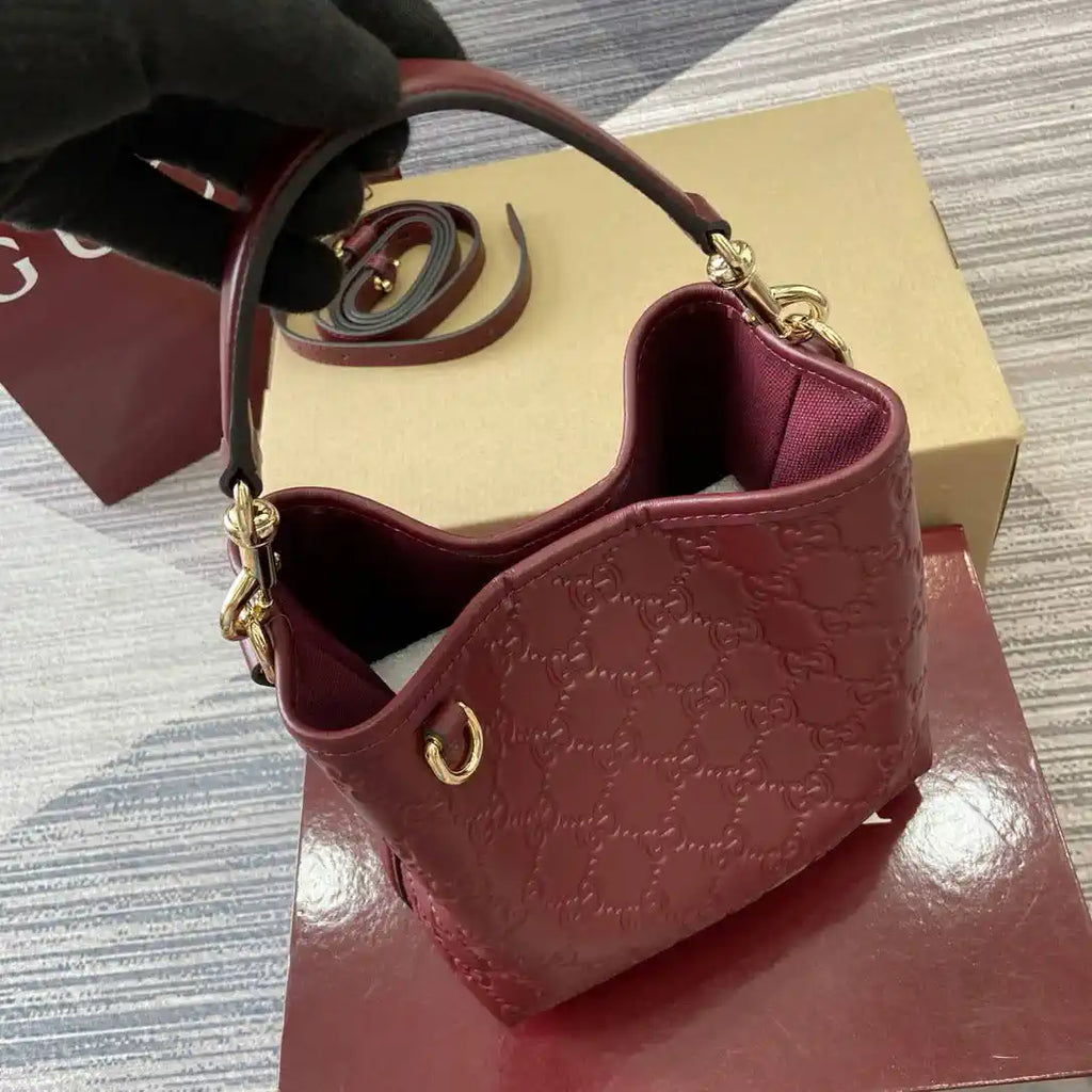 Gucci 815118 GG Emblem Mini Bucket Bag Red GG leather