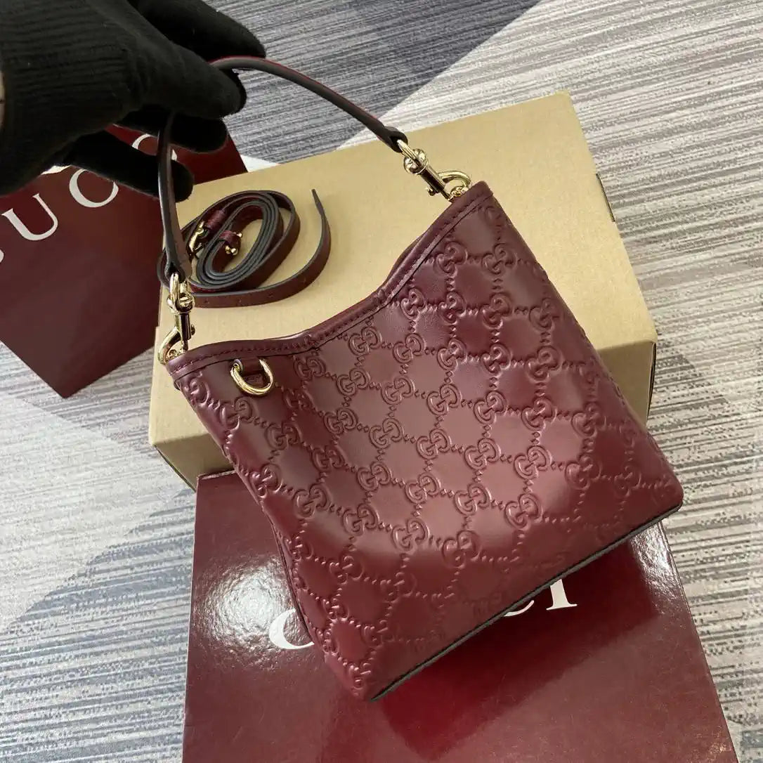 Gucci 815118 GG Emblem Mini Bucket Bag Red GG leather