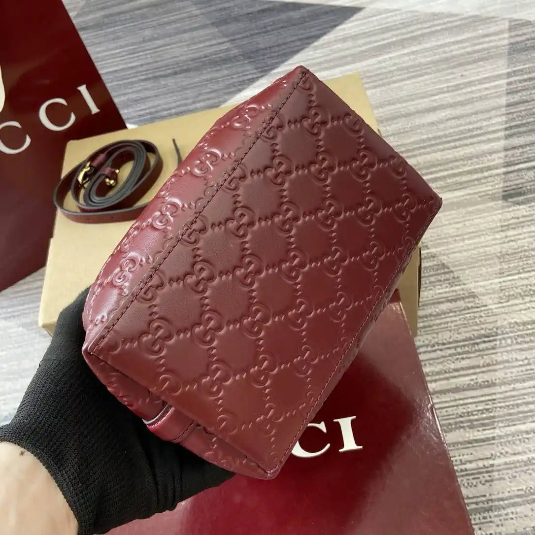 Gucci 815118 GG Emblem Mini Bucket Bag Red GG leather