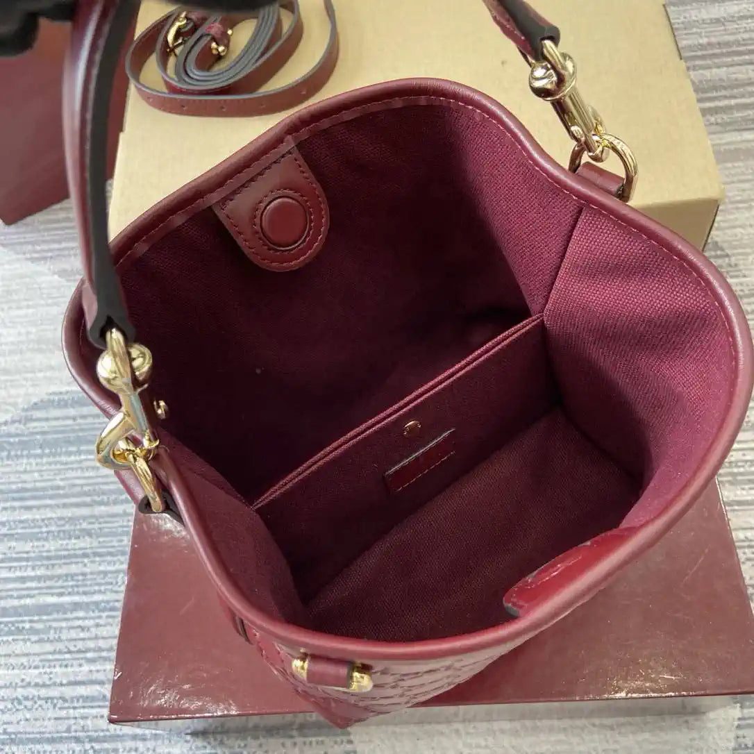 Gucci 815118 GG Emblem Mini Bucket Bag Red GG leather