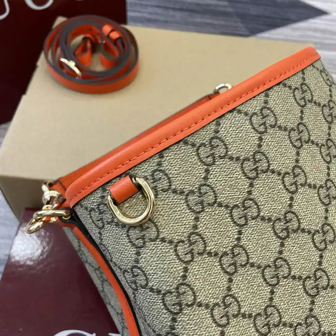 Gucci 815118 GG Emblem small bucket bag beige and orange fabric
