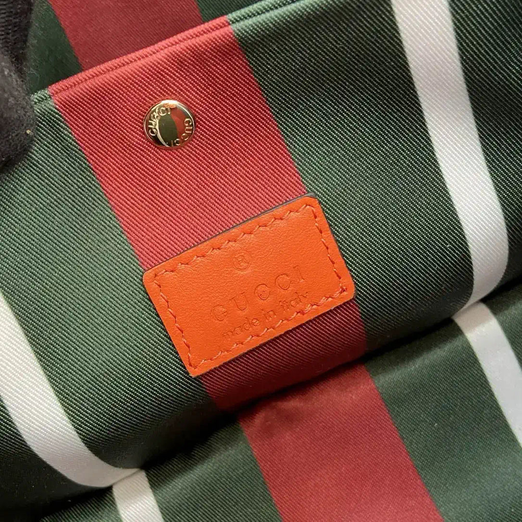 Gucci 815118 GG Emblem small bucket bag beige and orange fabric