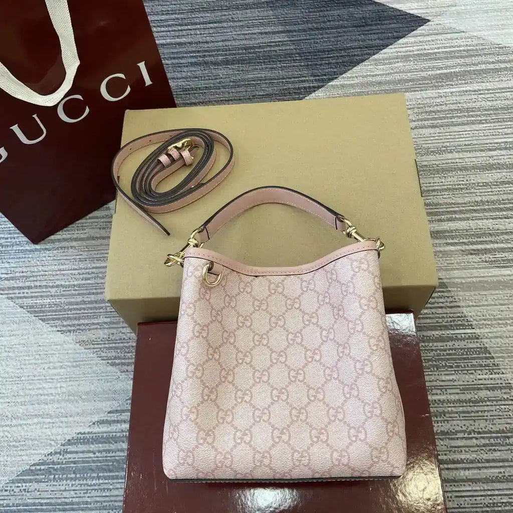 Gucci 815118 GG Emblem small bucket bag Pink fabric