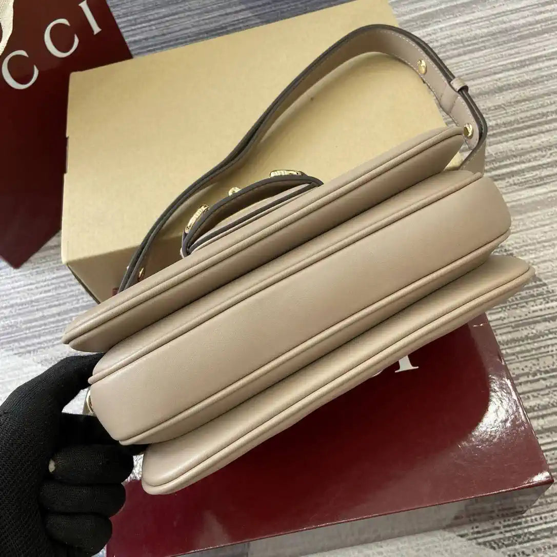 Gucci 815178 Gucci Horsebit 1955 Soft Medium Shoulder Bag Apricot