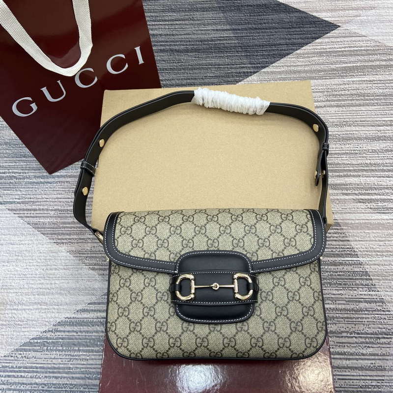 Gucci 815178 Gucci Horsebit 1955 Soft Medium Shoulder Bag Black leather trim - Default Title - View 1