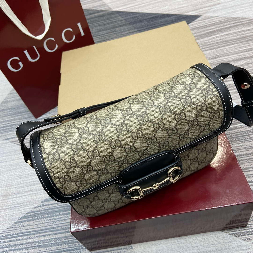 Gucci 815178 Gucci Horsebit 1955 Soft Medium Shoulder Bag Black leather trim
