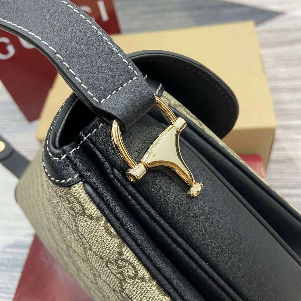 Gucci 815178 Gucci Horsebit 1955 Soft Medium Shoulder Bag Black leather trim
