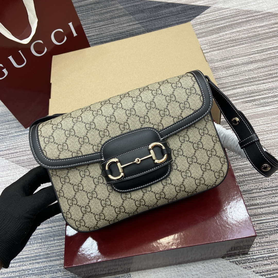 Gucci 815178 Gucci Horsebit 1955 Soft Medium Shoulder Bag Black leather trim - Default Title - View 5
