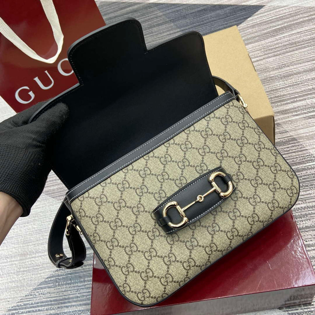 Gucci 815178 Gucci Horsebit 1955 Soft Medium Shoulder Bag Black leather trim
