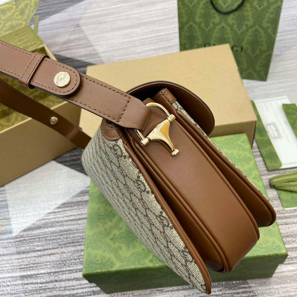 Gucci 815178 Gucci Horsebit 1955 Soft Medium Shoulder Bag Brown leather trim