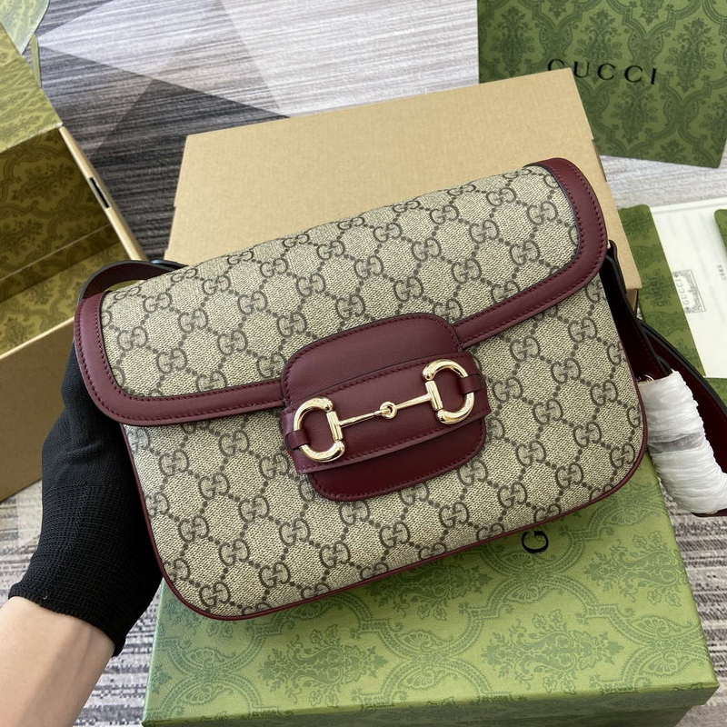 Gucci 815178 Gucci Horsebit 1955 Soft Medium Shoulder Bag Red leather trim