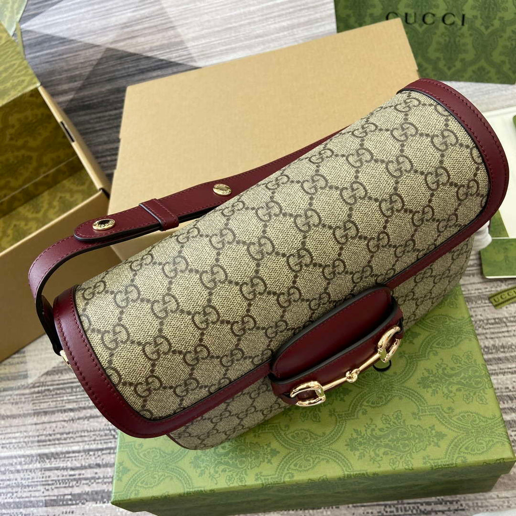 Gucci 815178 Gucci Horsebit 1955 Soft Medium Shoulder Bag Red leather trim