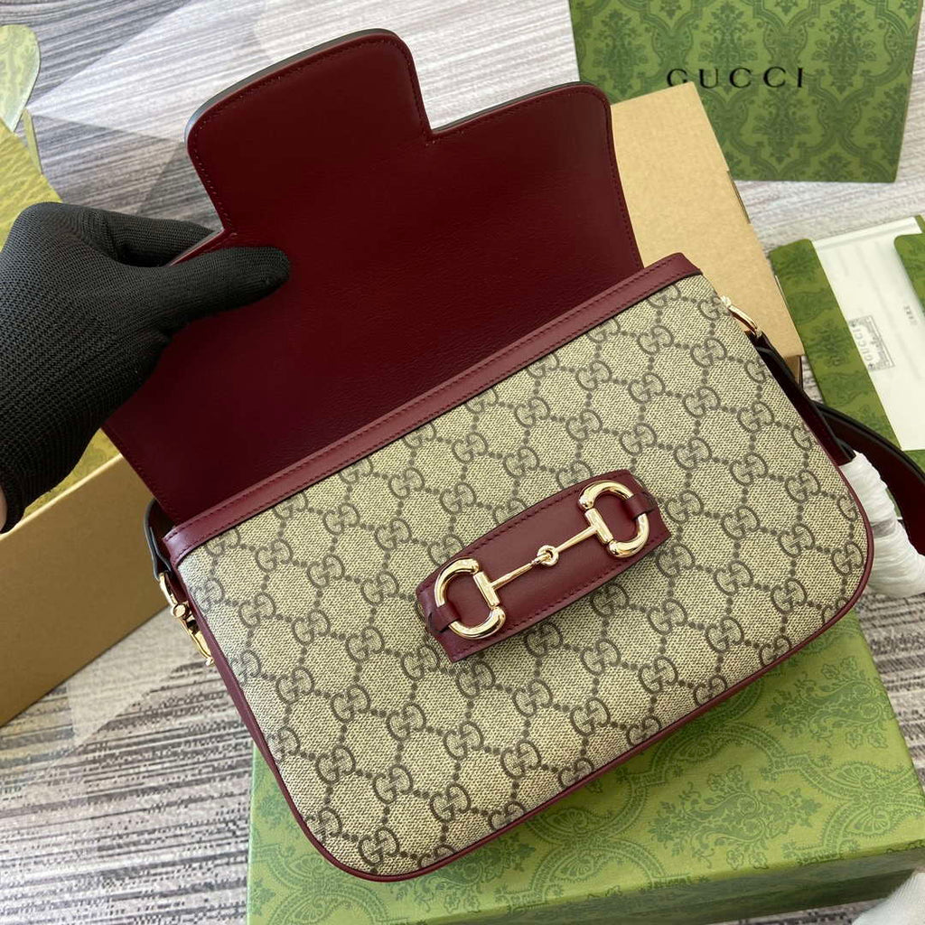 Gucci 815178 Gucci Horsebit 1955 Soft Medium Shoulder Bag Red leather trim