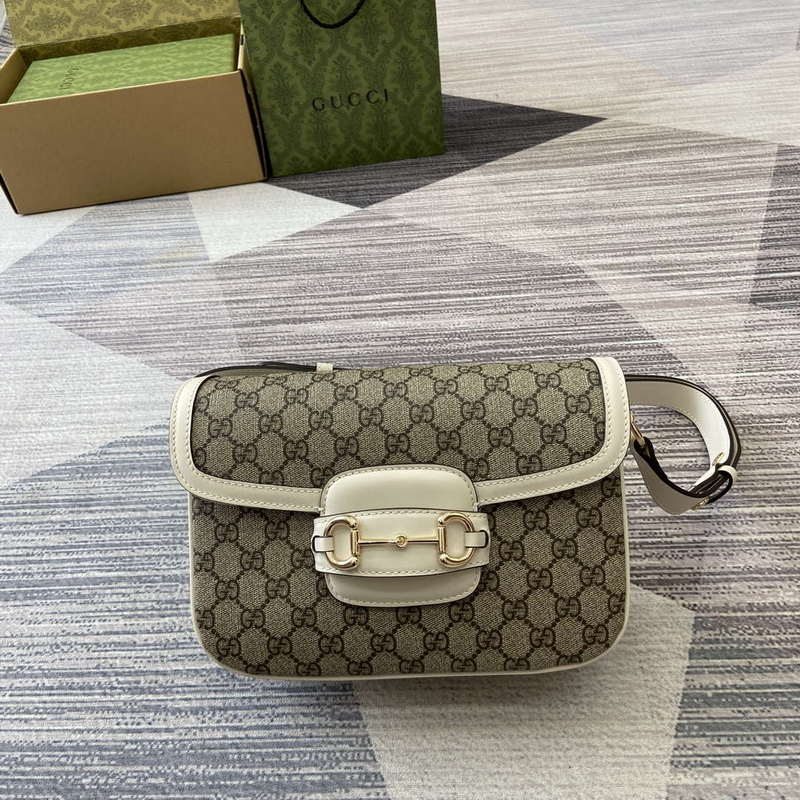 Gucci 815178 Gucci Horsebit 1955 Soft Medium Shoulder Bag White leather trim - Default Title - View 1
