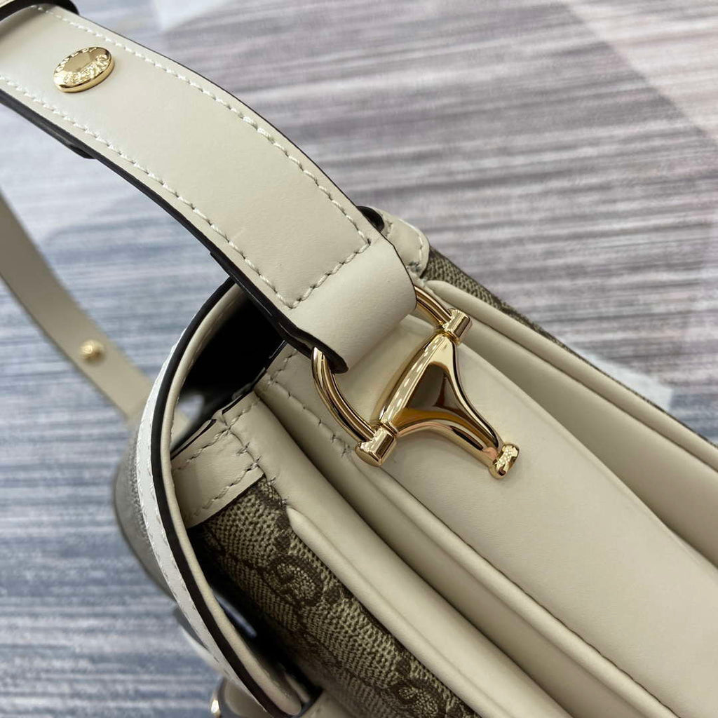 Gucci 815178 Gucci Horsebit 1955 Soft Medium Shoulder Bag White leather trim