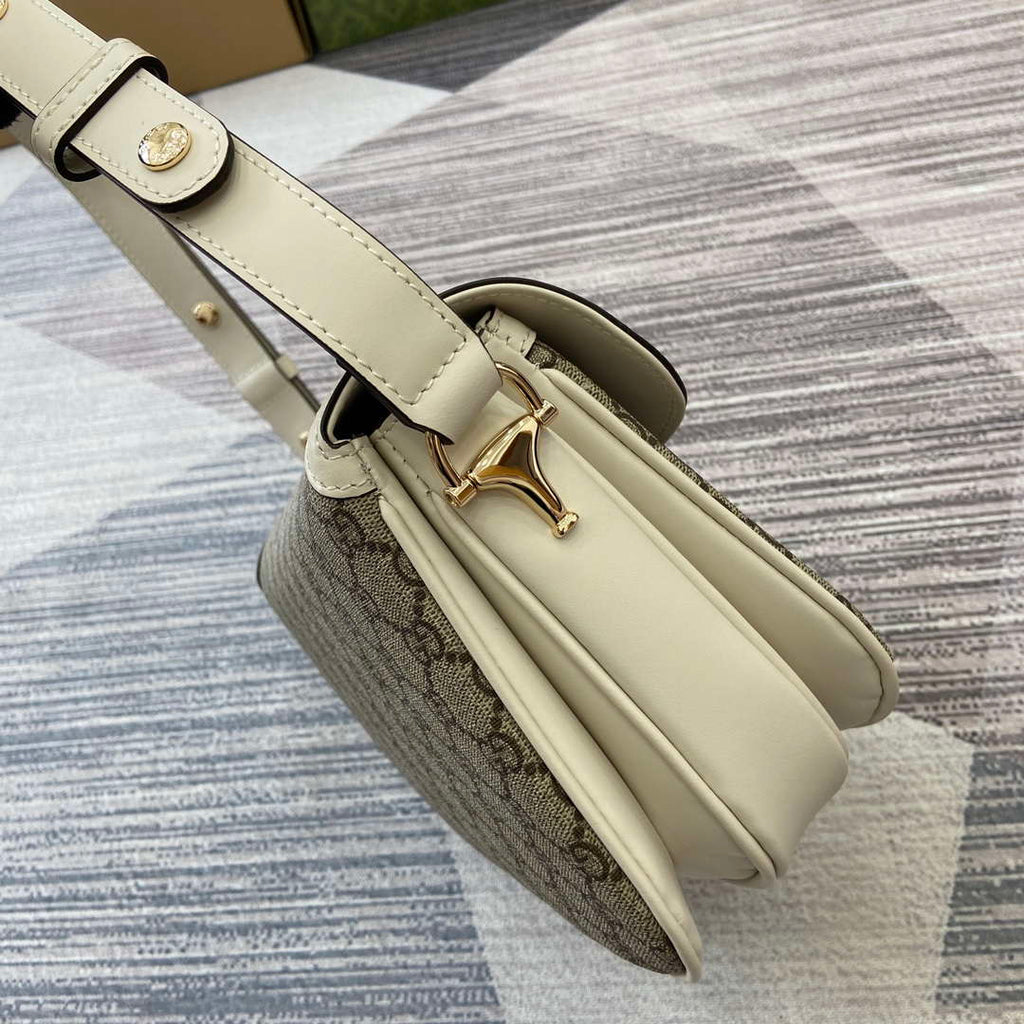 Gucci 815178 Gucci Horsebit 1955 Soft Medium Shoulder Bag White leather trim