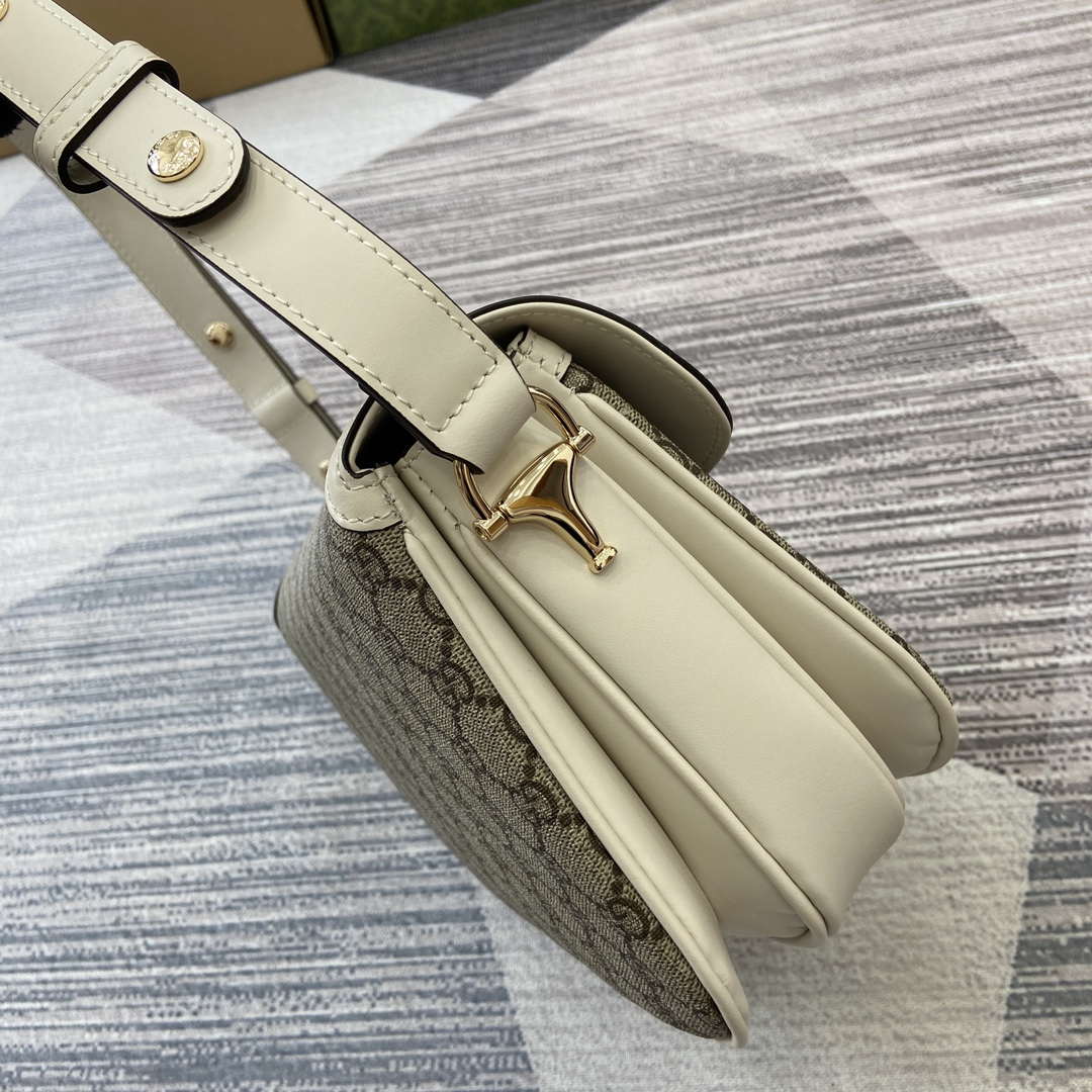 Gucci 815178 Gucci Horsebit 1955 Soft Medium Shoulder Bag White leather trim
