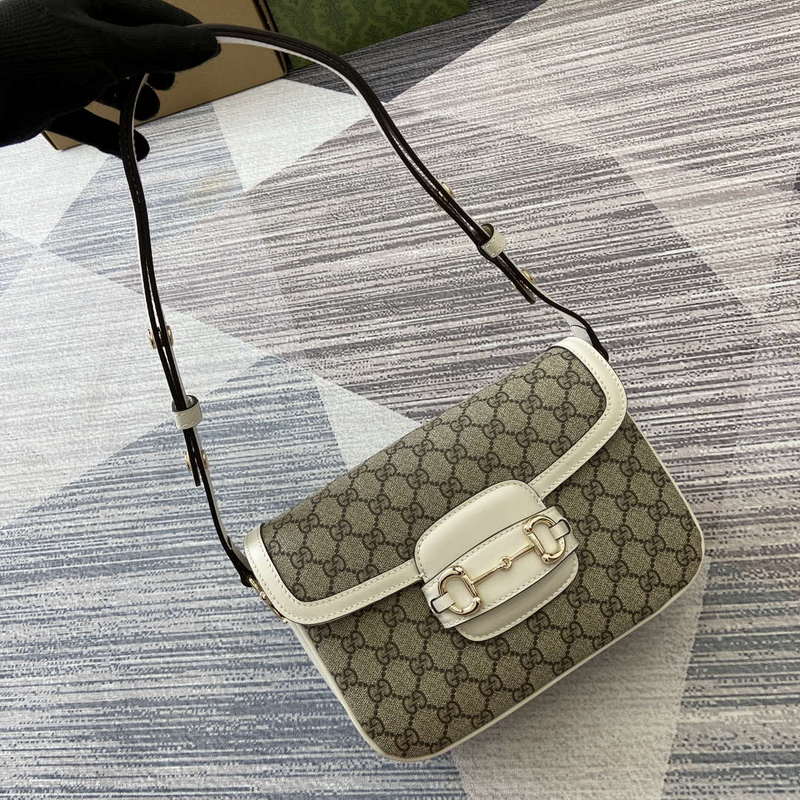 Gucci 815178 Gucci Horsebit 1955 Soft Medium Shoulder Bag White leather trim