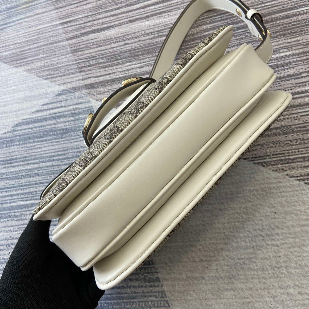 Gucci 815178 Gucci Horsebit 1955 Soft Medium Shoulder Bag White leather trim
